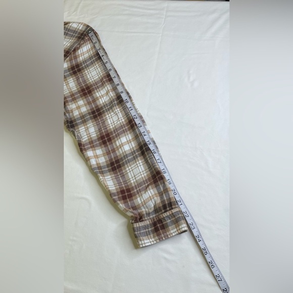 American Eagle Boyfriend Fit Brown Plaid Flannel Shirt Button-up Size Medium - Picture 7 of 7